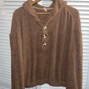 Wish Brown Hooded Button Sweater